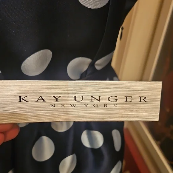 Kay Unger Navy and White Polka Dot A-Line Dress - Picture 7 of 9